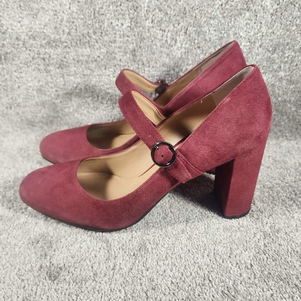 Franco Sarto Imperial Mary Jane Pumps Burgundy Suede Block Heel Womens 8.5 M